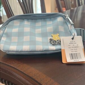 NWT Winnie the Pooh blue and white Checkered Crossbody Bag with Winnie Charm